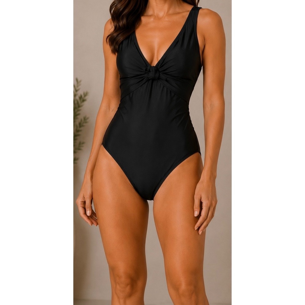 NWT Universal Standard Womens Black Knot Front One Piece Swimsuit 4XS (00)